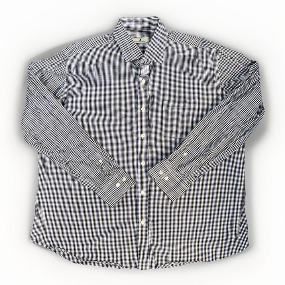 Southern Pines XXL Blue & Black Check Button Up Long Sleeve Shirt 100% Cotton